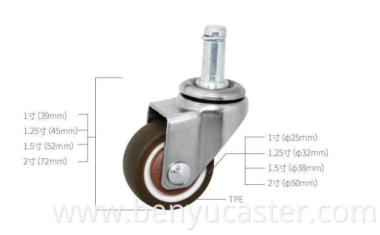 1" 1.25" 1.5" 2" TPU Caster Wheel Gray with Single Bearing No Noise with Brake&Fixed&Swivel&Top Plate